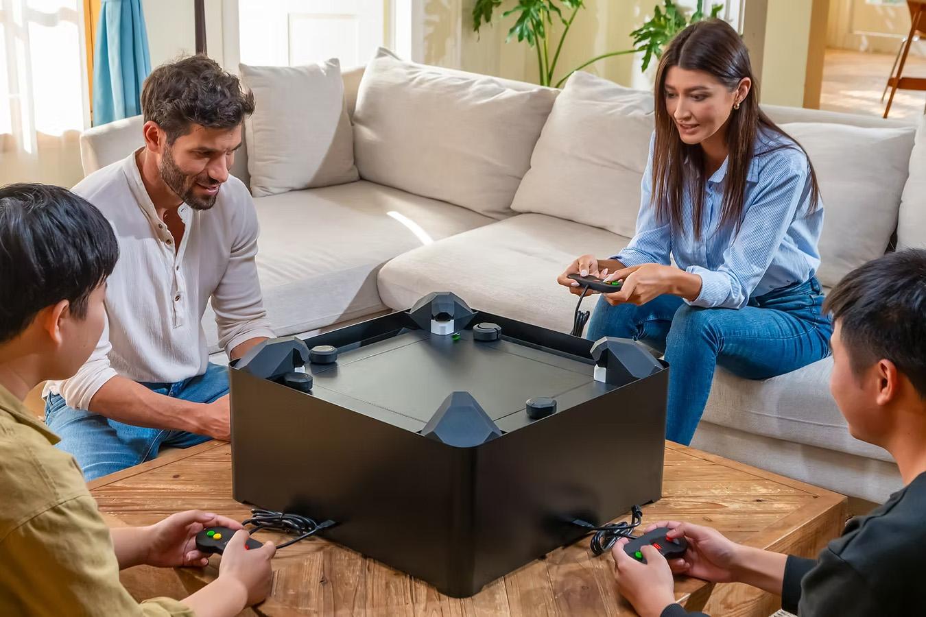 Four-sided air hockey table game looks like pure chaos